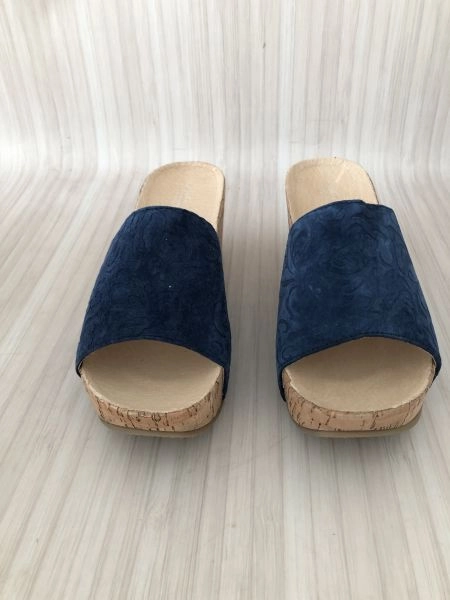 Andrea Conti Navy Suede Open Toe Wedge Sandals