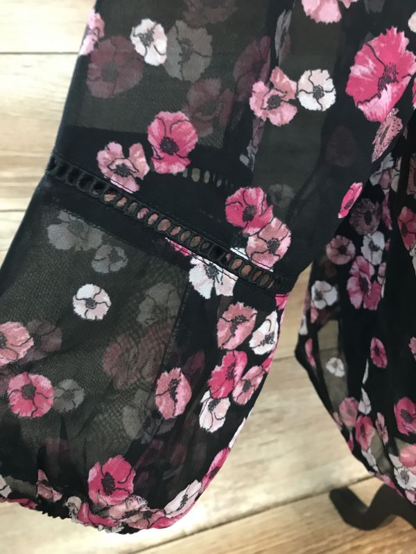 JD Williams Black Button up Blouse with Pink Flower Print
