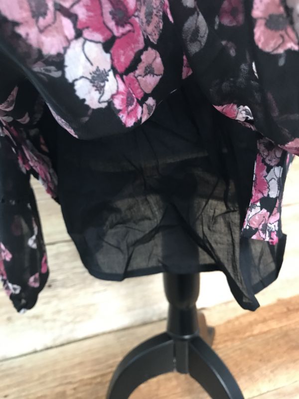 JD Williams Black Button up Blouse with Pink Flower Print
