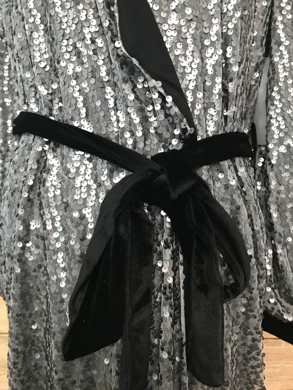 Little Mistress Black and Silver Wrap Dress