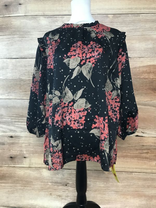 Joanna Hope Black Top with Red and Brown Print Flowers