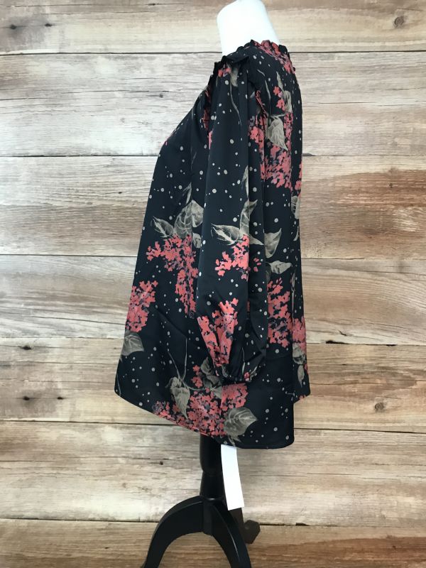 Joanna Hope Black Top with Red and Brown Print Flowers