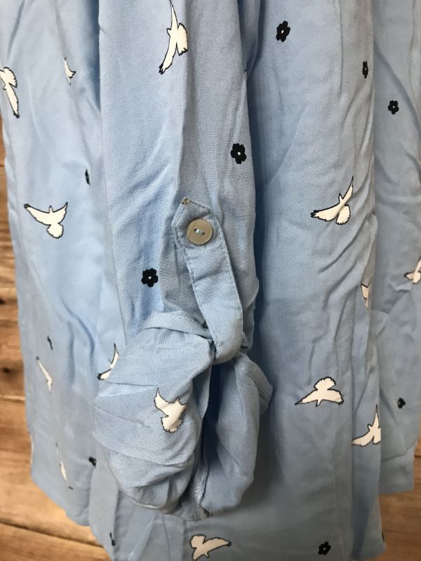 Julipa Blue Long Sleeve Shirt with White Bird Pattern Print