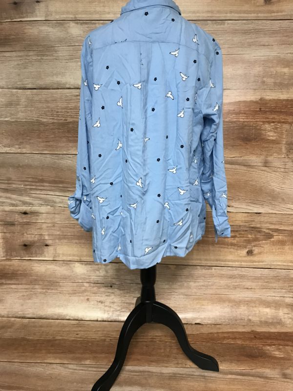 Julipa Blue Long Sleeve Shirt with White Bird Pattern Print