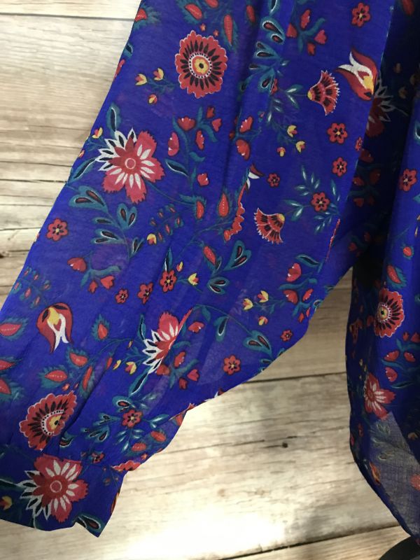 Joanna Hope Blue Top with Red Flower Print