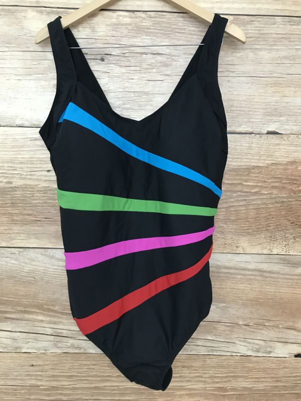 BonPrix Black One Piece Swim Suit with Coloured Stripes