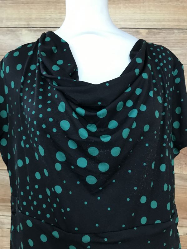 Kaleidoscope Black and Green Polka Dot Print Dress