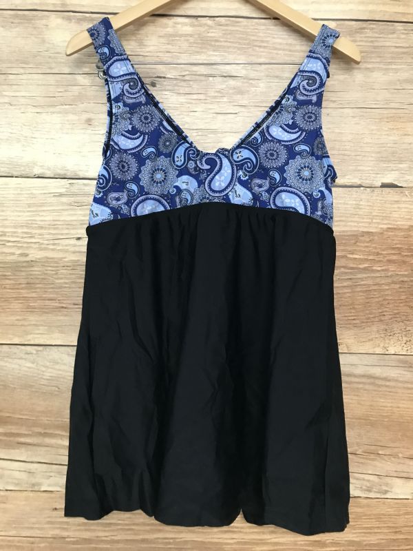 Black Swim Dress with Blue Bust Pattern Design