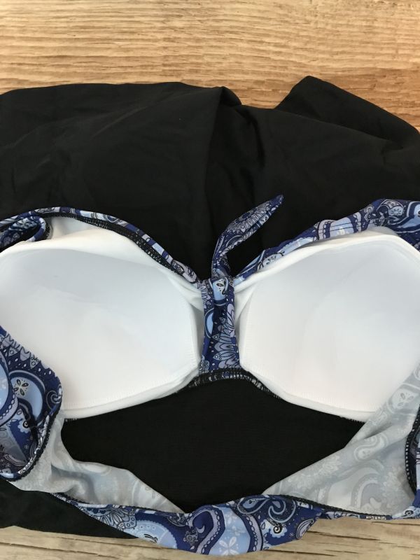 Black Swim Dress with Blue Bust Pattern Design