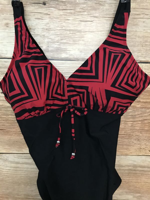 BonPrix Collection Black Swimsuit with Red Geometric Bust