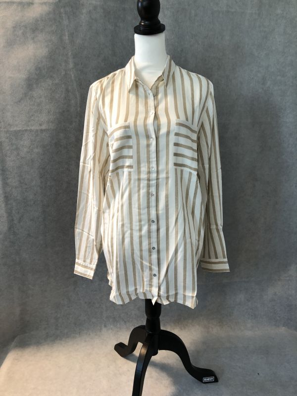 White and beige striped blouse