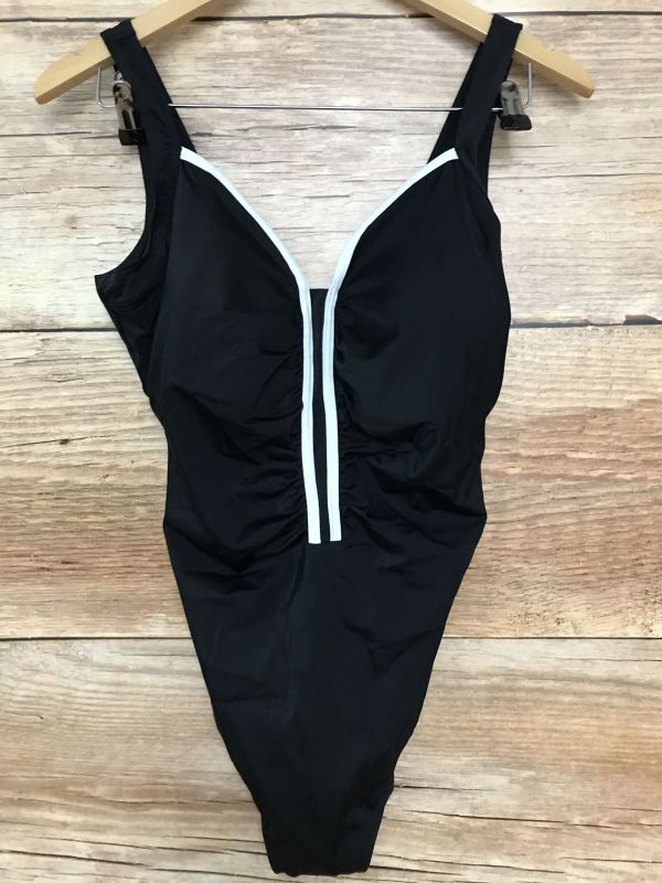 BonPrix Black Swimsuit with White Piping