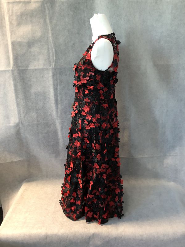 Red and black floral dress