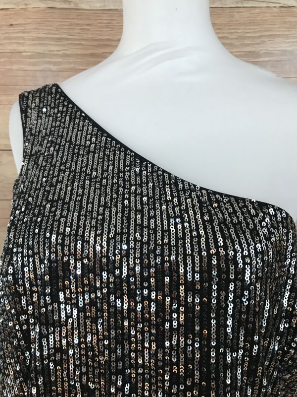 Black and silver sequin dress.