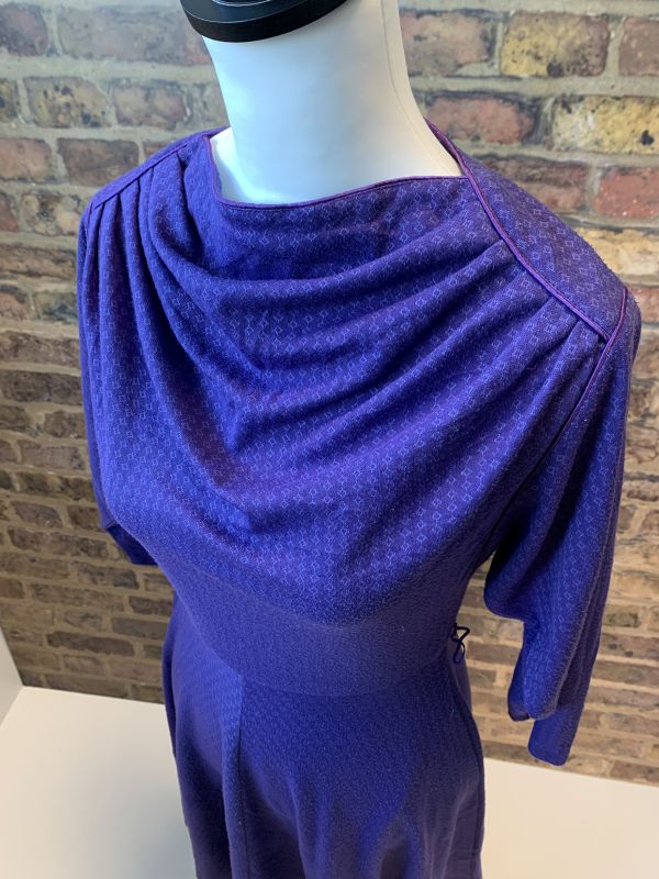 Vintage Classic Ballerina Look Cowl Neck Knitwear MIDI Dress in Purple