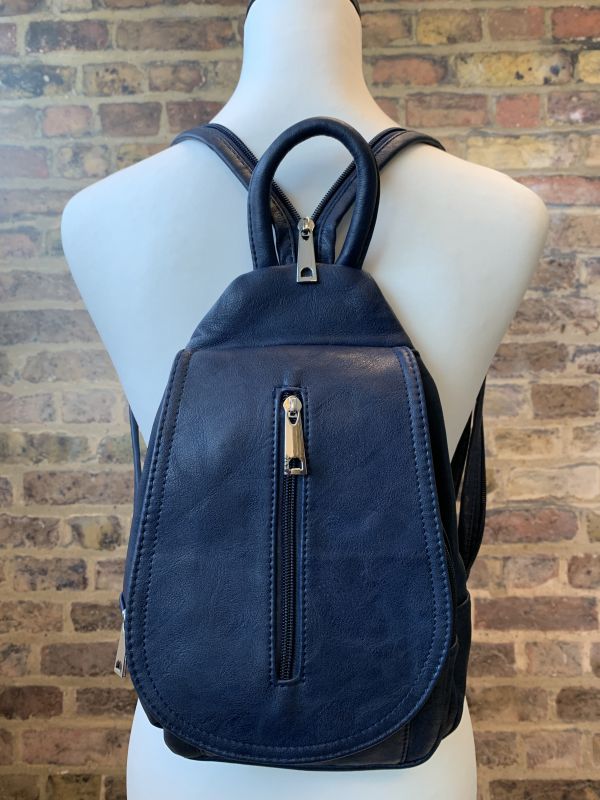 Vintage Deep Blue Leather Everyday Backpack For Women Ladies Girls
