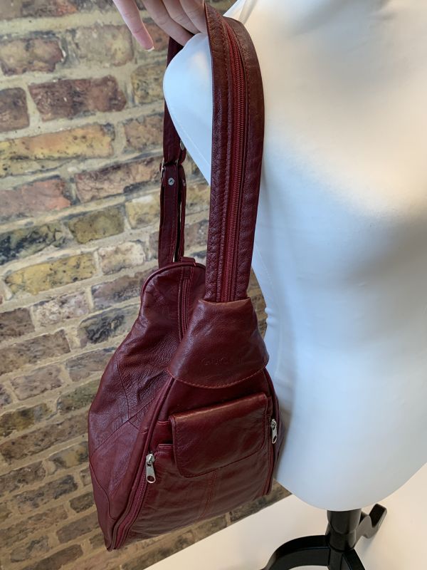 Vintage Burgundy Soft Leather Messenger Bag Shoulder Bag Satchel Backpack Handbag Women Ladies