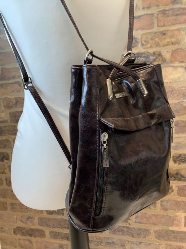 Vintage Daniel Ray Ladies Leather Messenger Shoulder Bag Satchel Backpack Handbag Dark Brown