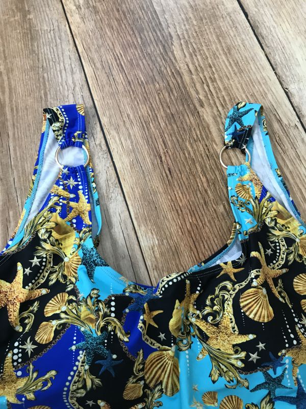 Star by Julien Macdonald Blue One Piece Swimsuit with Gold Sealife Print