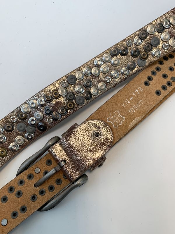 Vintage Genuine Brown Leather Belt With Rivet Unisex Punk Style Pin Buckle Belt