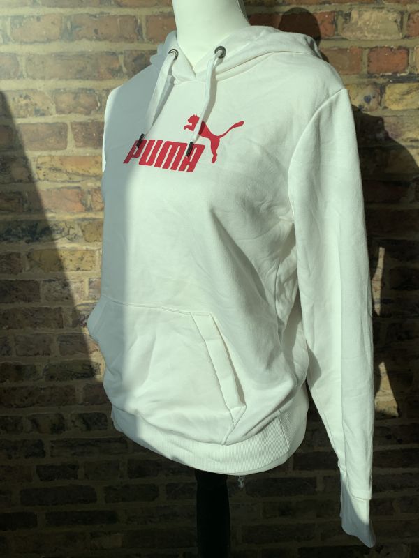 Vintage Puma Classics Essentials Long Sleeves Hoodie in White With Pink Logo For Women Girls Junior