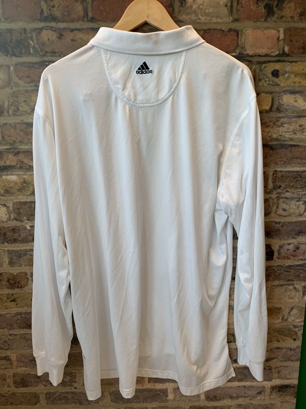 Vintage Adidas Classic Casual Mens Polo Shirt Sport Sportswear in White Long Sleeves 2 XL