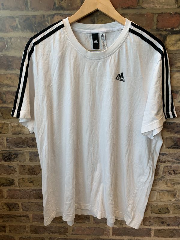 Vintage Adidas Classic White Tee Short Sleeves Cotton T-Shirt With Brand Logo 2XL