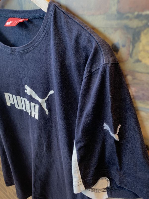 Vintage Puma Dark Blue Tee With Brand Logo Short Sleeves Cotton T-Shirt