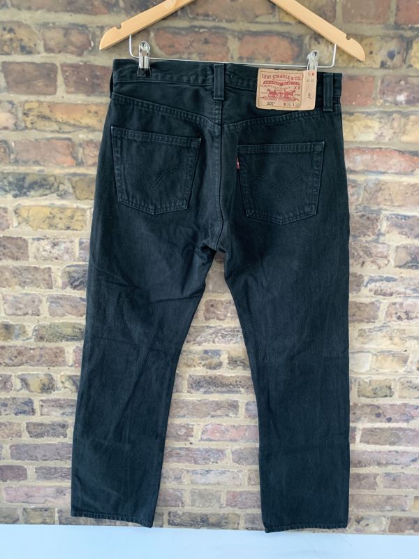 Vintage Levis 501 Straight Leg High Waisted Washed Dark Black Jeans