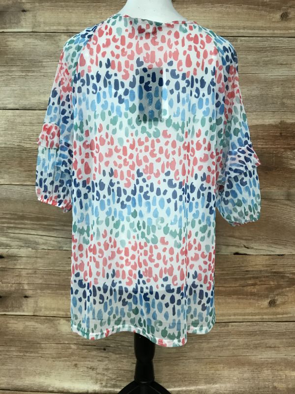 Kaleidoscope White Top with Red, Blue and Green Animal Print
