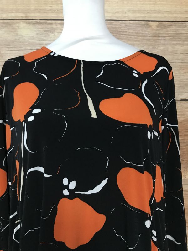 Kaleidoscope Black Tunic Top with Abstract Orange Spots