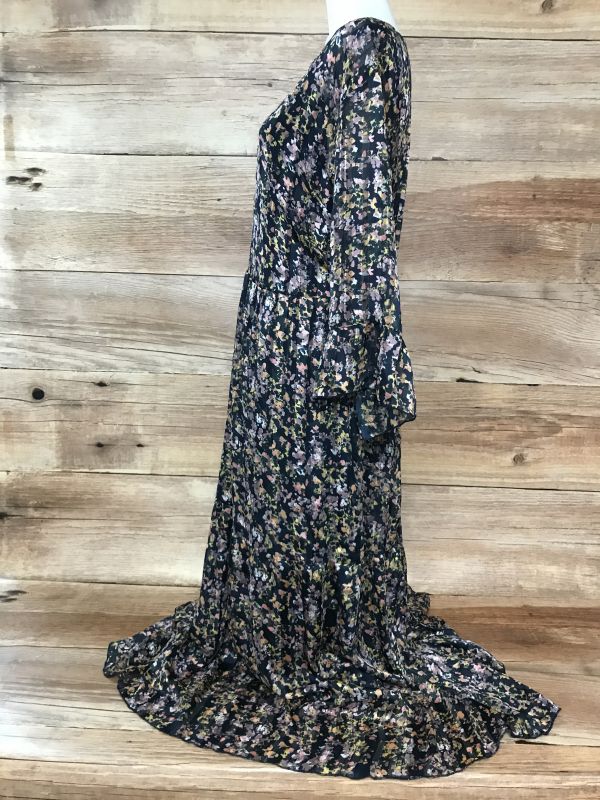 Sheego Black Maxi Dress with Floral Print Detail