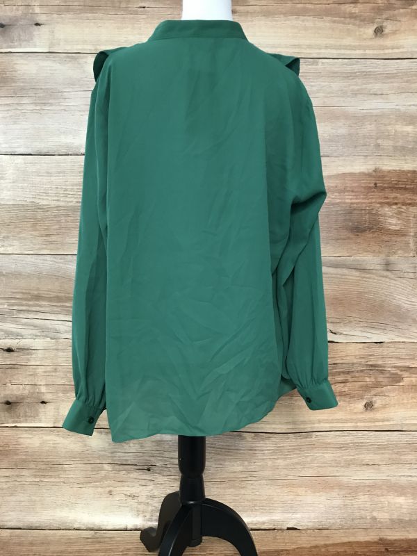 Kaleidoscope Green Blouse with Front Ruffle Detail