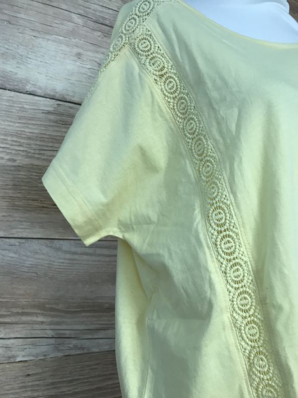 BonPrix Collection Primrose Yellow T-Shirt with Crochet Detail