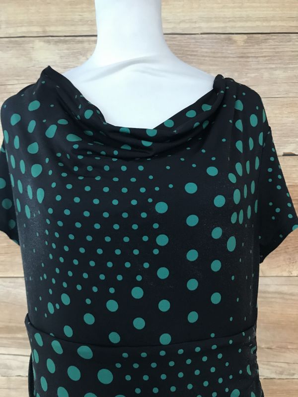 Kaleidoscope Black and Green Polka Dot Print Dress