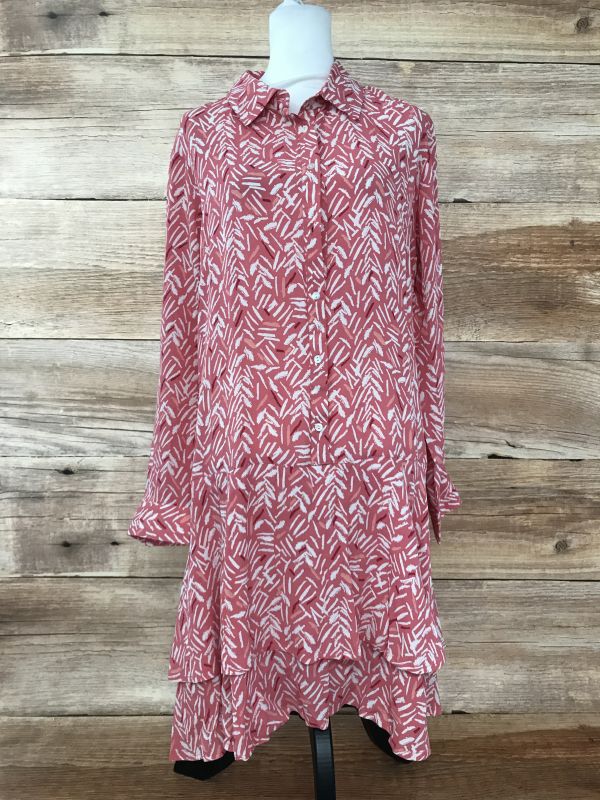 Pomodoro Pink Brushstroke Ruffle Shirt Dress