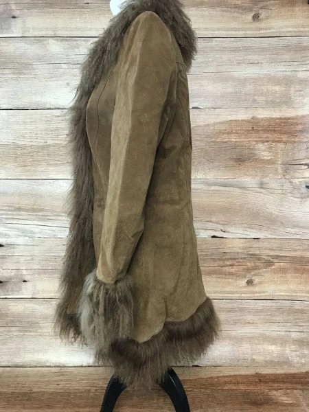 Tres Jolie Brown Leather Coat with Mongolian Fur Trim
