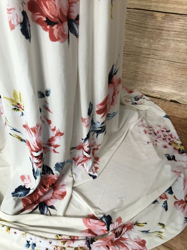 BodyFlirt Cream Floral Print Maxi Dress with Lace Bodice