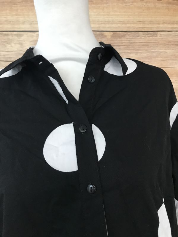 BonPrix Collection Black Dippy Hem Shirt with White Spots
