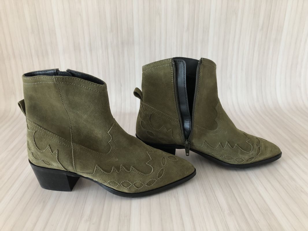 Kaleidoscope Olive Suede Western Ankle Boots