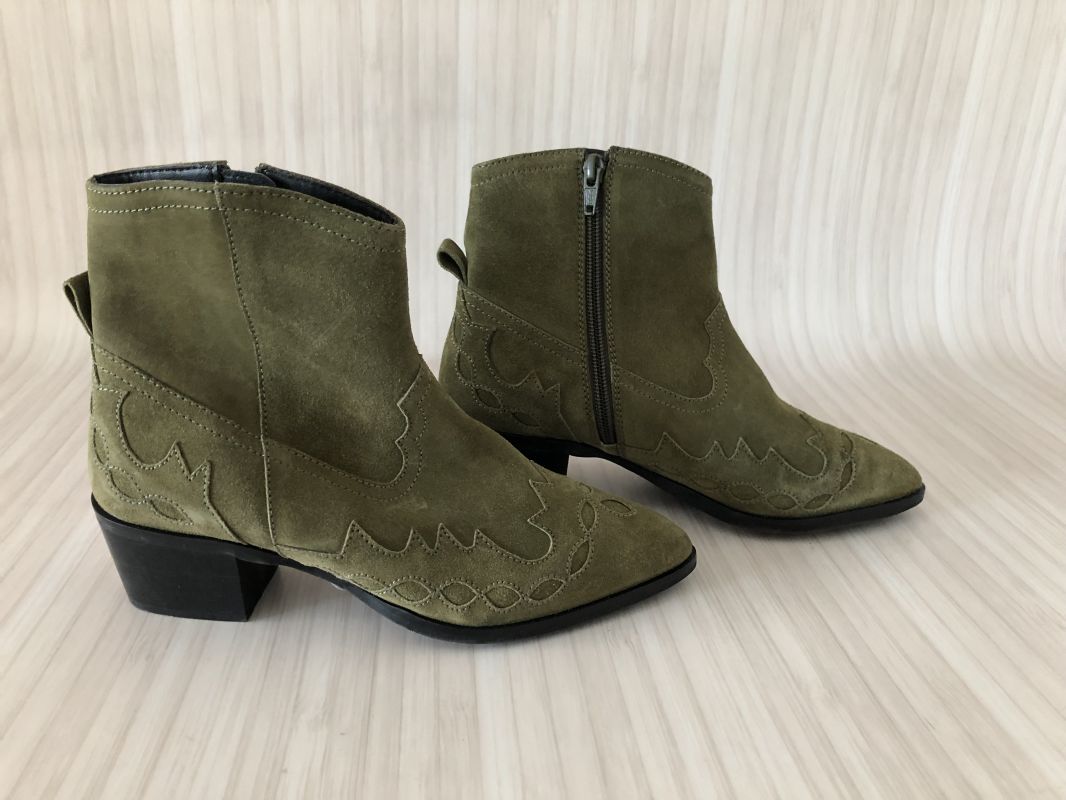 Kaleidoscope Olive Suede Western Ankle Boots