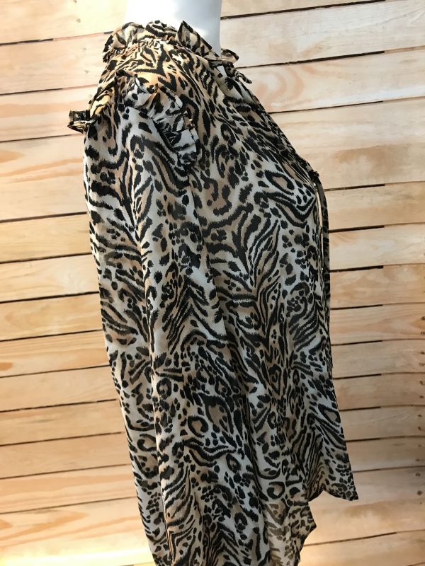 Leopard Frill Sleeve Blouse