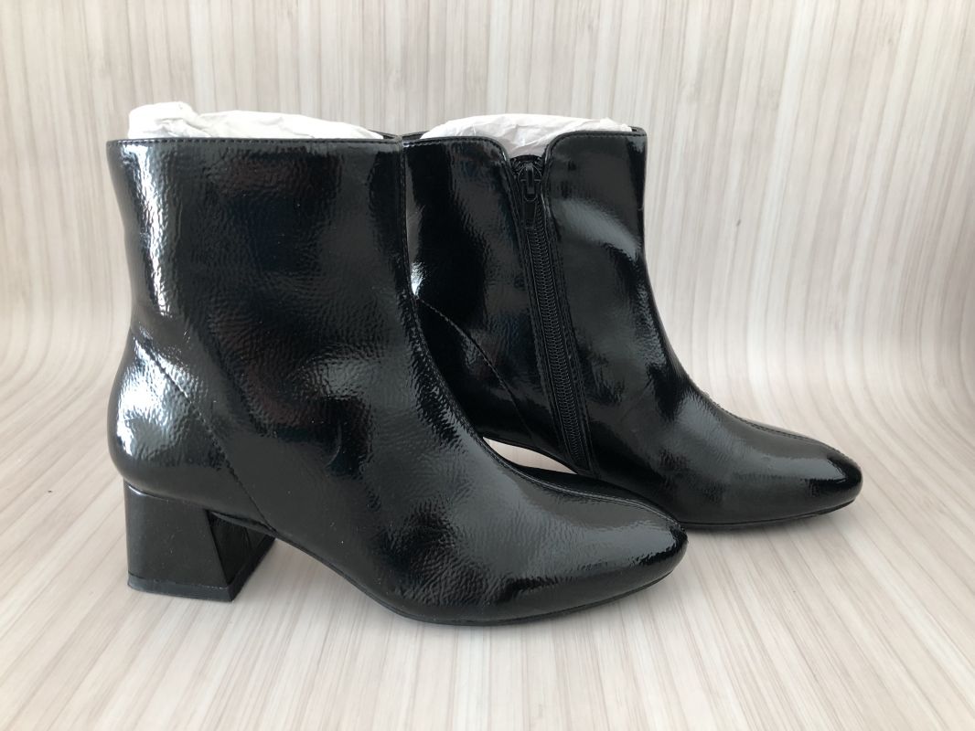 Kaleidoscope Black Patent Crinkle Ankle Boots