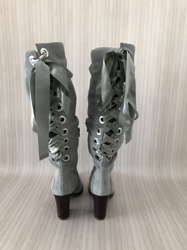 Kaleidoscope Grey Ribbon Detail Suede Long Boots