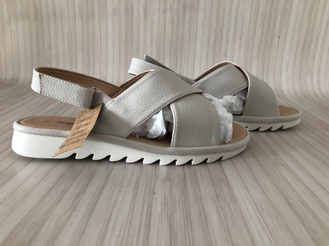 Cushion-walk Beige Crossover Sandals Extra Wide EEE Fit