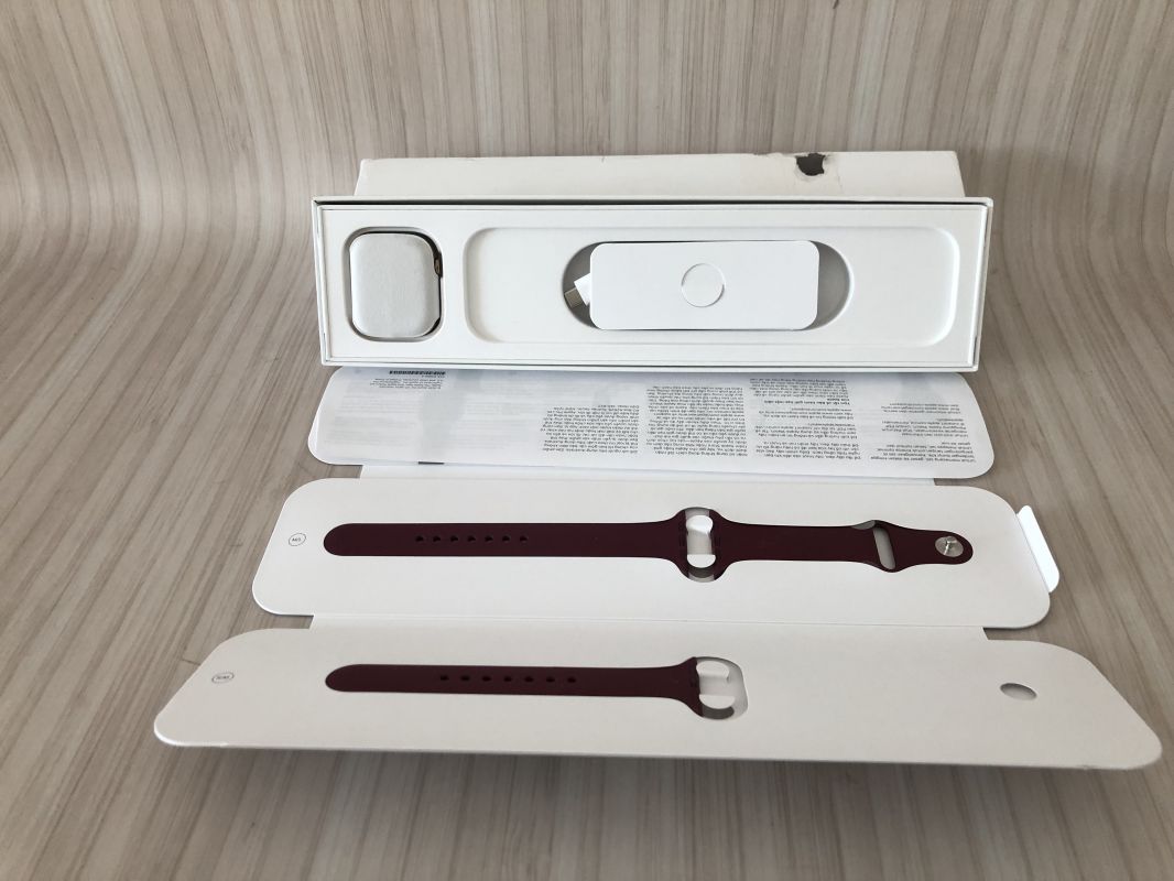 Apple Watch Series 7 - Gold Stainless Steel Case with Dark Cherry Sport Band