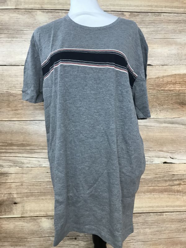 Jack & Jones Grey Short Sleeve T-Shirt with Blue Stripe