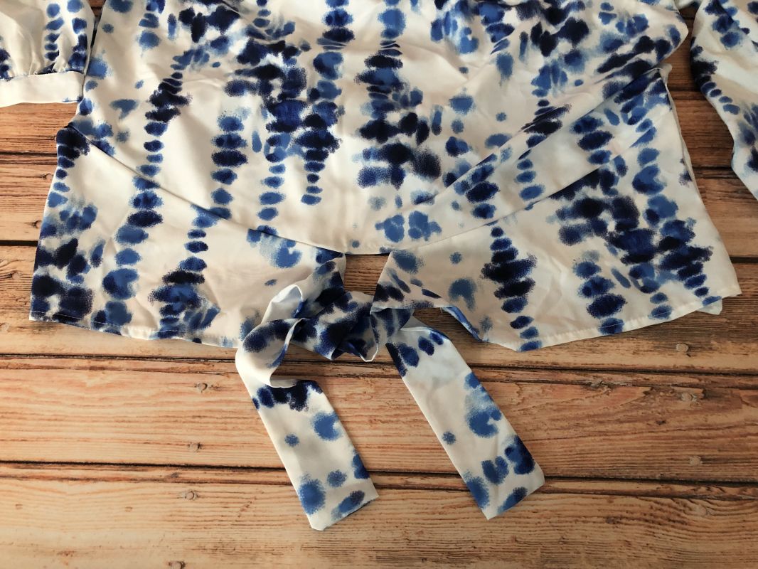 Love Mark Heyes White/Blue Tie Dye Print Tie Front Top