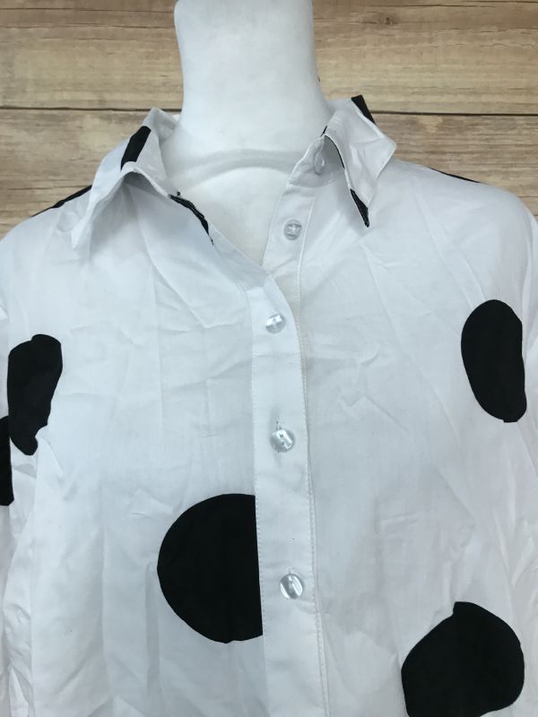 BonPrix Collection White Dippy Hem Shirt with Black Spots
