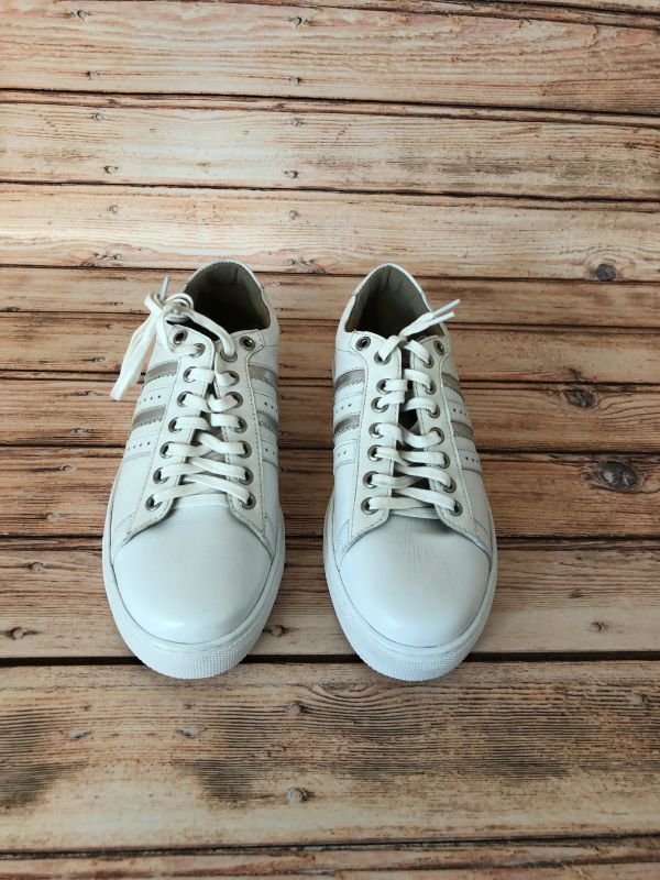 Kaleidoscope White & Silver Side Stripe Leather Trainers